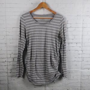 BUMPSTART GREY & WHITE STRIPE LONG SLEEVE ROUND SCOOP NECK MATERNITY TOP SIZE M